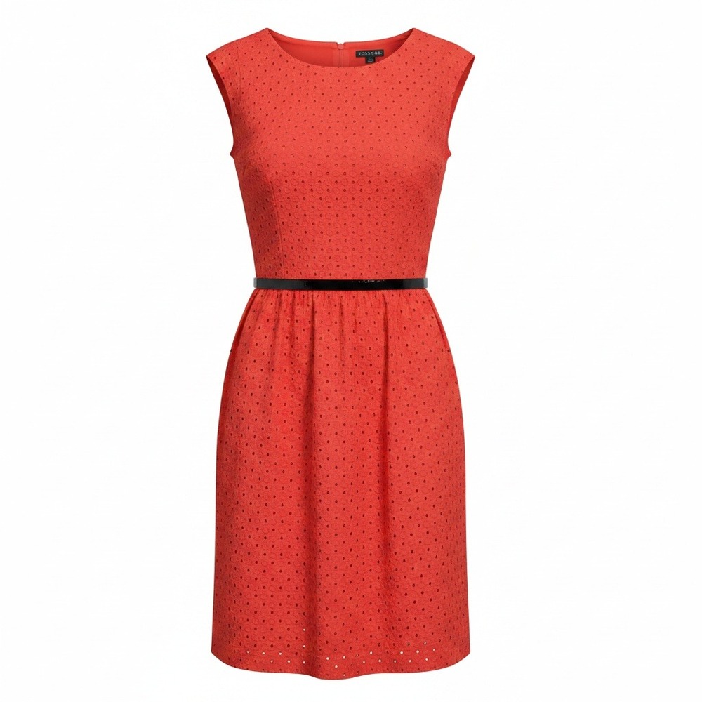 George Women Rock N Red Eyelet Cotton Belted Fit & Flare Glam Dress‎ Size 10